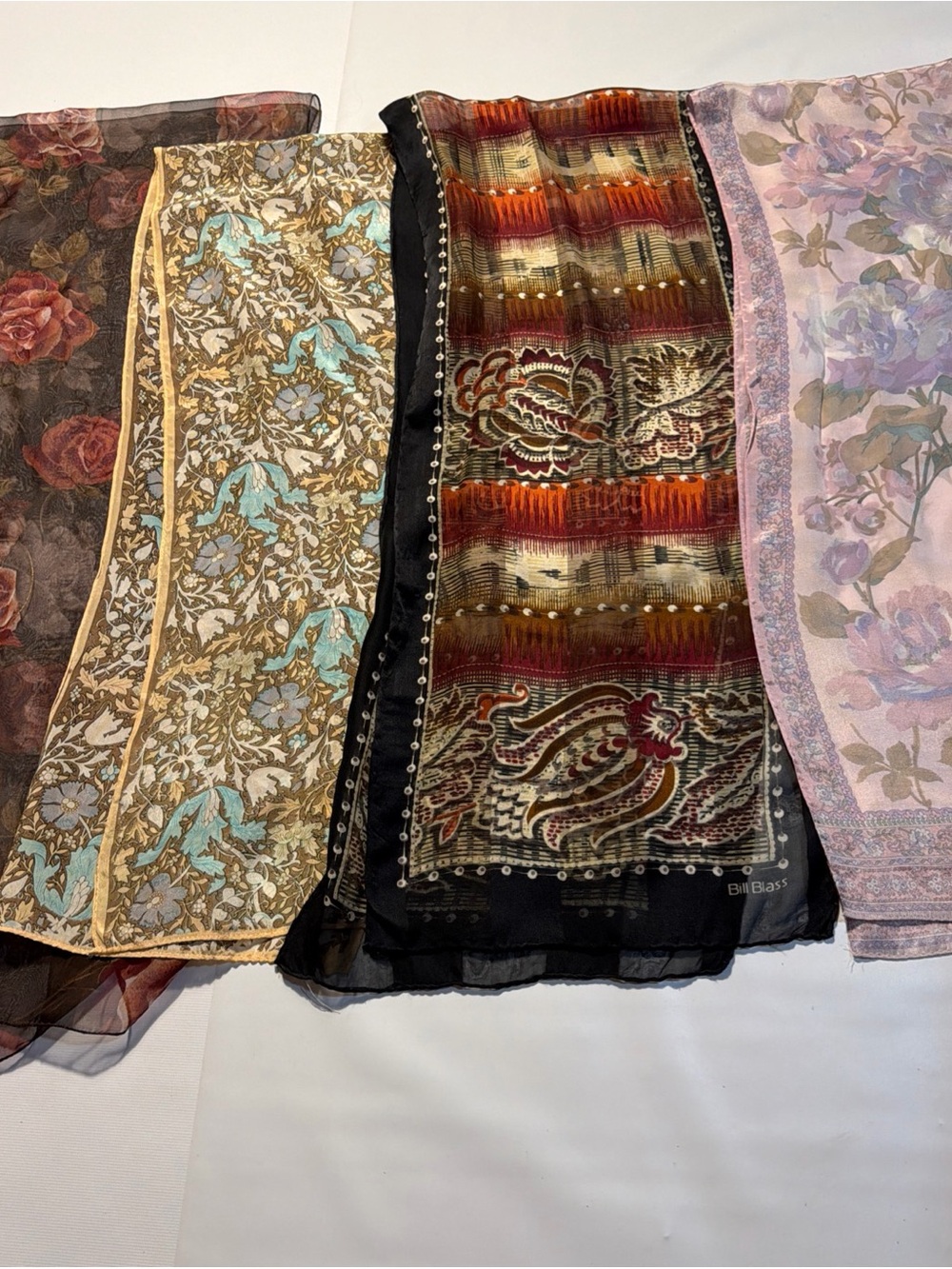 Vintage-Now 3 Scarves Floral Print Rectangle Silk Polyester Bill Blass, Claiborn